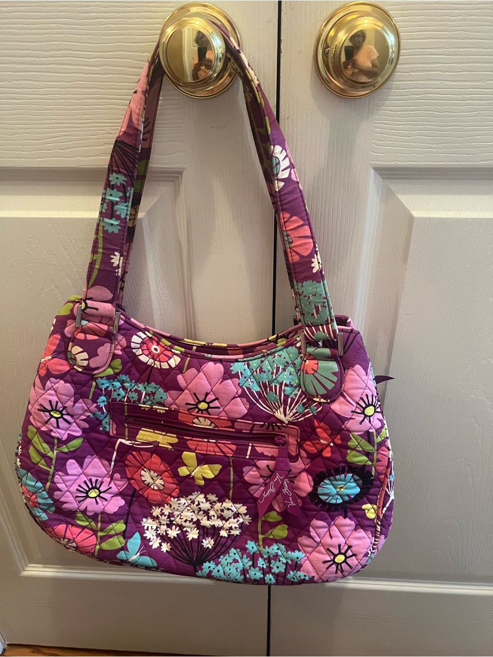 Vera Bradley Purple Floral Quilted Shoulder Bag with Multicolor Blooms